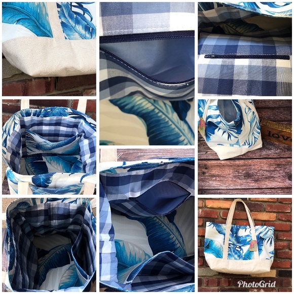 Large Tropical Palm Print Cotton Canvas Tote Bags - Picture 14 of 16